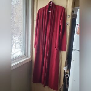 Magaschoni Long Red Cashmere Open Cardigan With Pockets